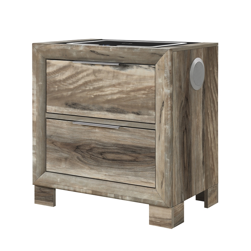 Global Furniture Callie Nightstand with WC Platform and LED SPKR in Brown