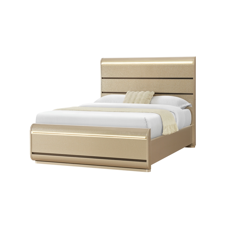 Global Furniure Genesis Queen Bed with LED in Gold