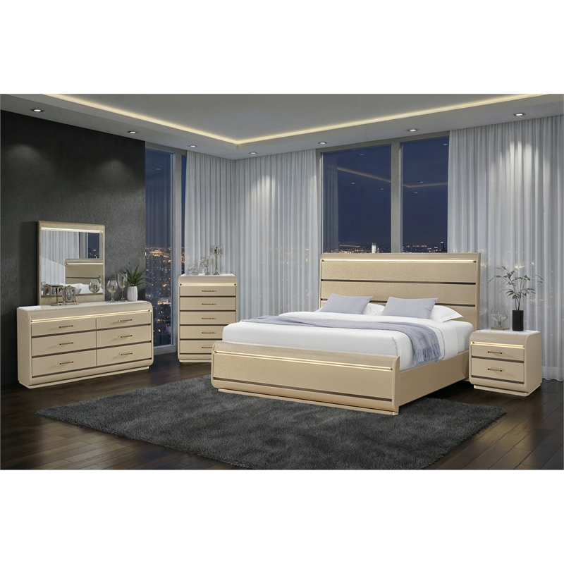 Global Furniure Genesis Queen Bed with LED in Gold