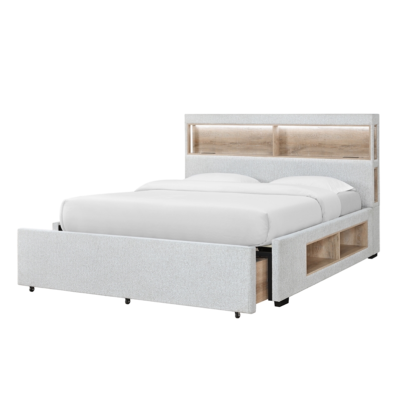 Global Furniure Sadie King Bed with Storage in Beige