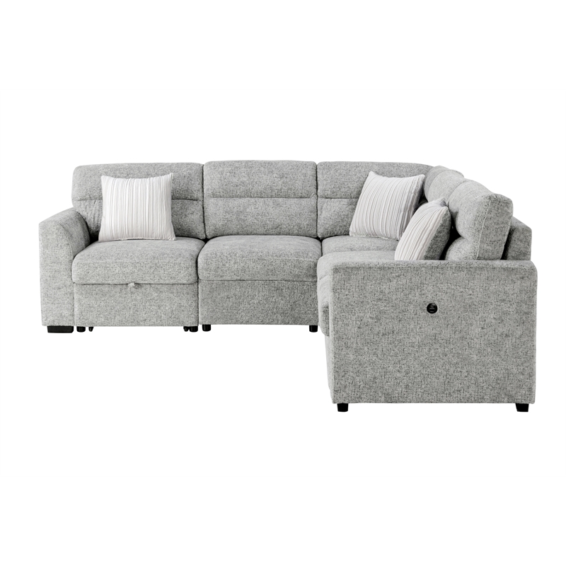 Global Furniure U9401 Sofa Bed Sectional with 3 Pillows in Nickel