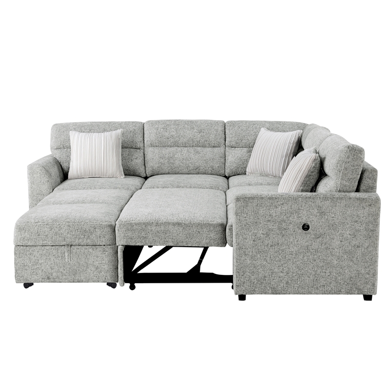 Global Furniure U9401 Sofa Bed Sectional with 3 Pillows in Nickel