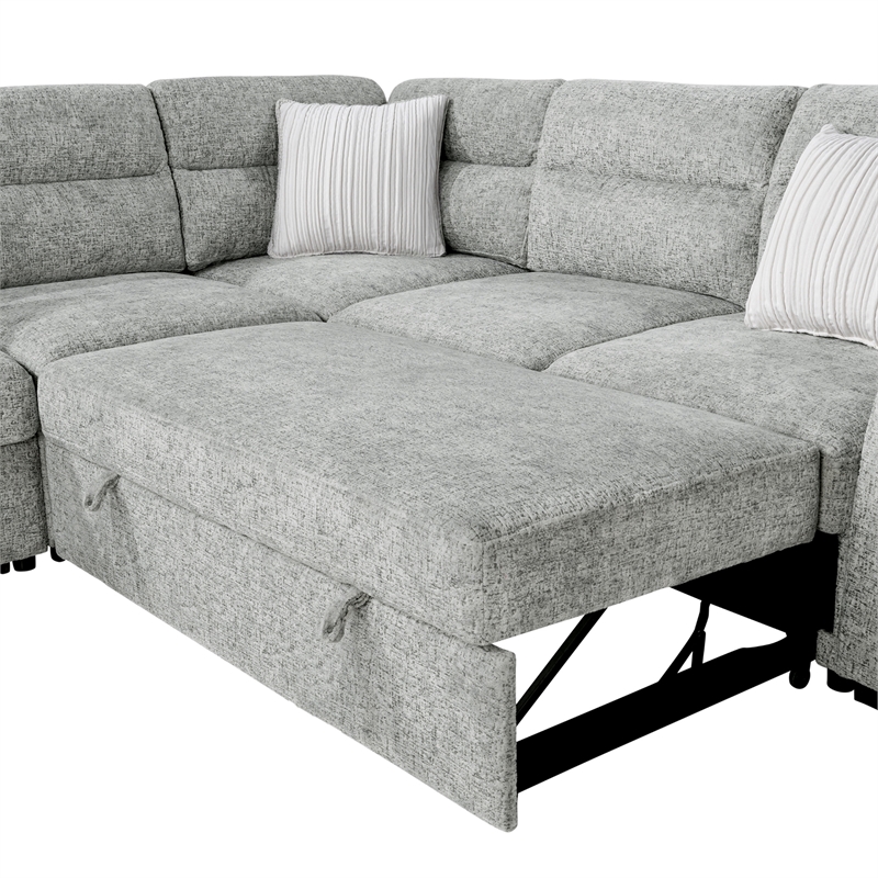 Global Furniure U9401 Sofa Bed Sectional with 3 Pillows in Nickel