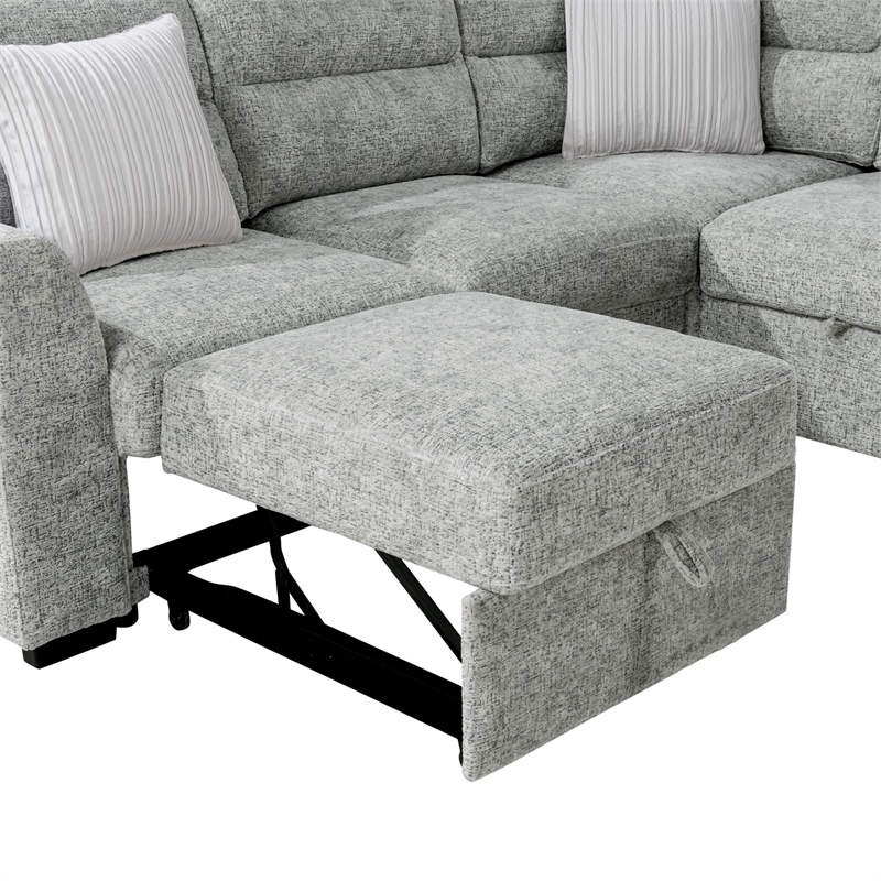 Global Furniure U9401 Sofa Bed Sectional with 3 Pillows in Nickel