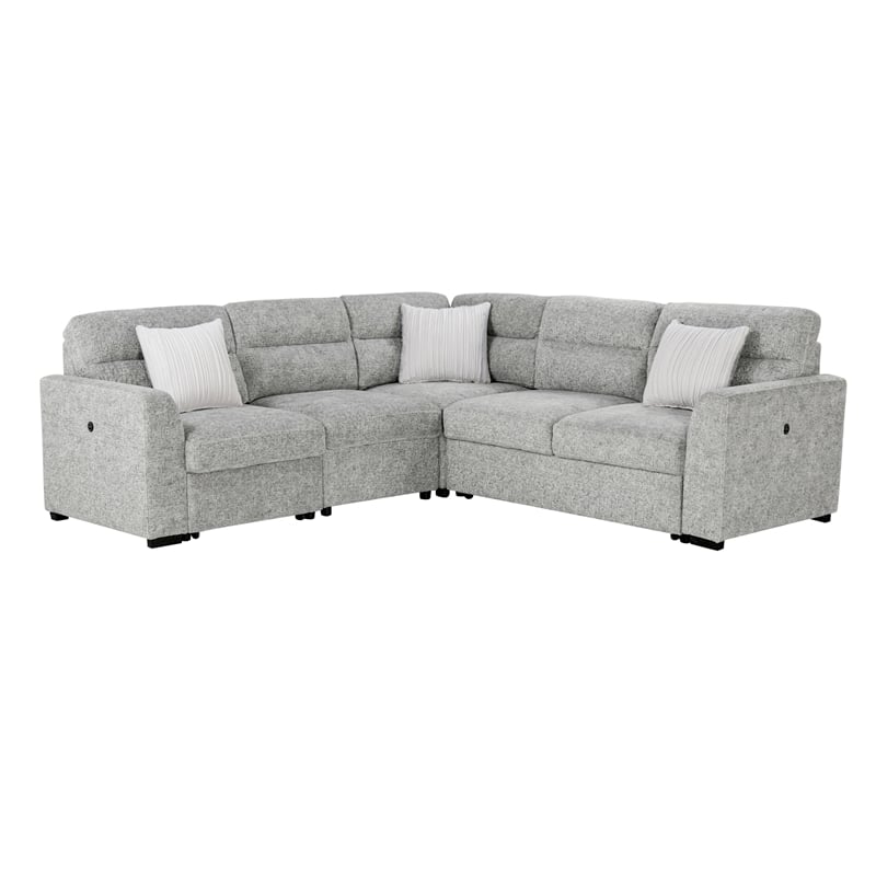 Global Furniure U9401 Sofa Bed Sectional with 3 Pillows in Nickel