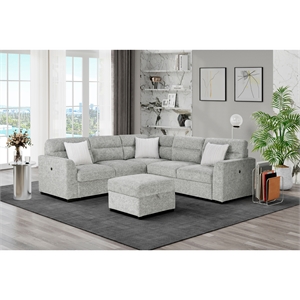 Global Furniure U9401 Sofa Bed Sectional with Ottoman & Pillows in Nickel