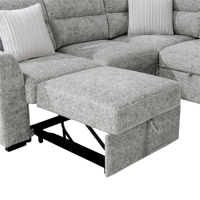 Global Furniure U9401 Sofa Bed Sectional with Ottoman & Pillows in Nickel