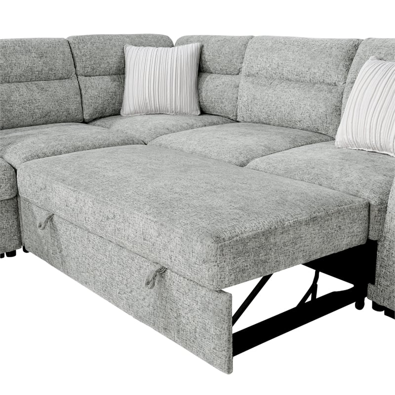 Global Furniure U9401 Sofa Bed Sectional with Ottoman & Pillows in Nickel
