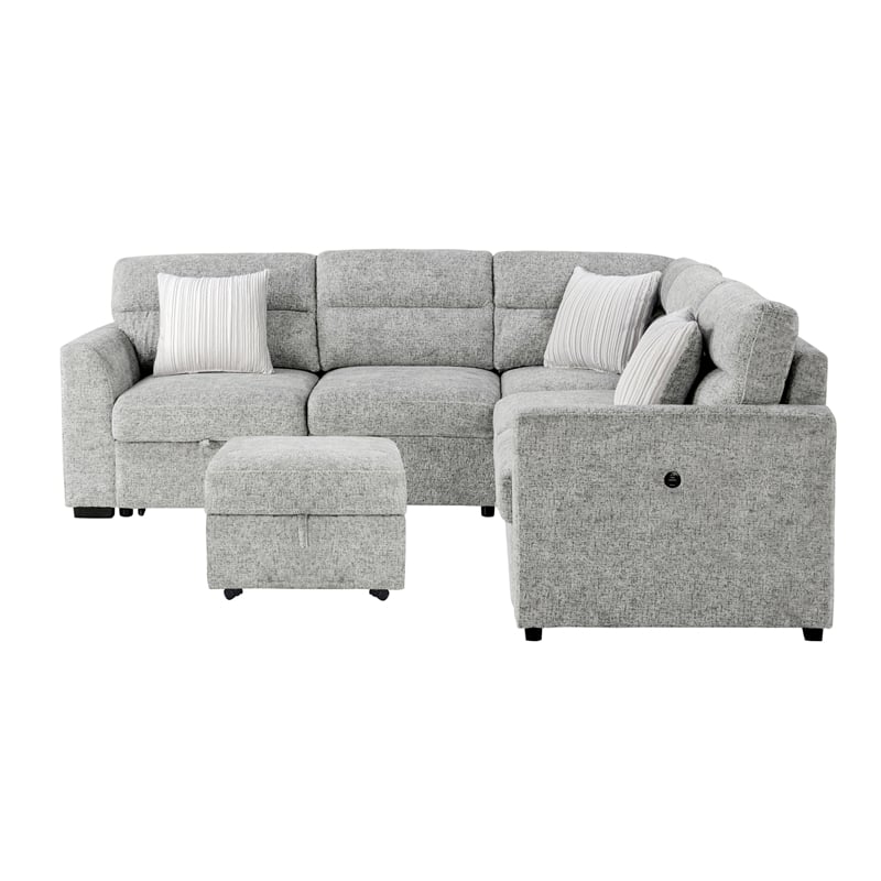 Global Furniure U9401 Sofa Bed Sectional with Ottoman & Pillows in Nickel