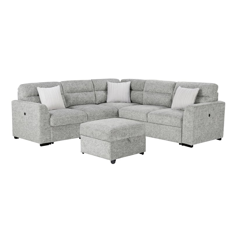Global Furniure U9401 Sofa Bed Sectional with Ottoman & Pillows in Nickel