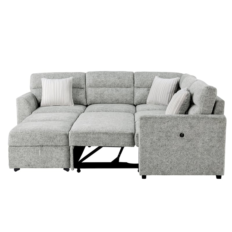 Global Furniure U9401 Sofa Bed Sectional with Ottoman & Pillows in Nickel