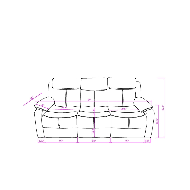 Global Furniure U6026 PU 46A Reclining Sofa with LED in Gray