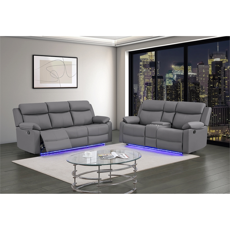 Global Furniure U6026 PU 46A Reclining Sofa with LED in Gray
