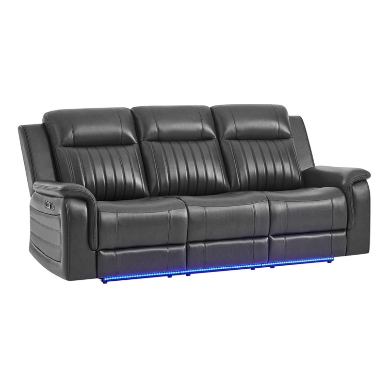 Global Furniure U8879 Power Recliner Sofa W/LED & Global SS in Charcoal