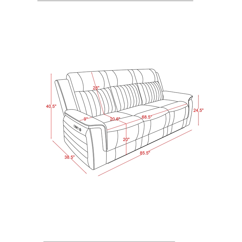 Global Furniure U8879 Power Recliner Sofa W/LED & Global SS in Charcoal