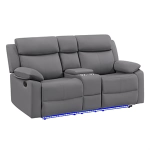 Global Furniure U6026 PU 46A Reclining Loveseat with LED and SPKR in Gray
