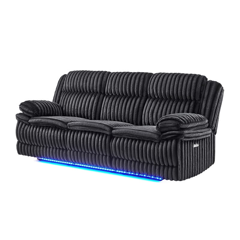 Global Furniure U8686 Power Recliner Sofa w Drawer & Drop Table in Black