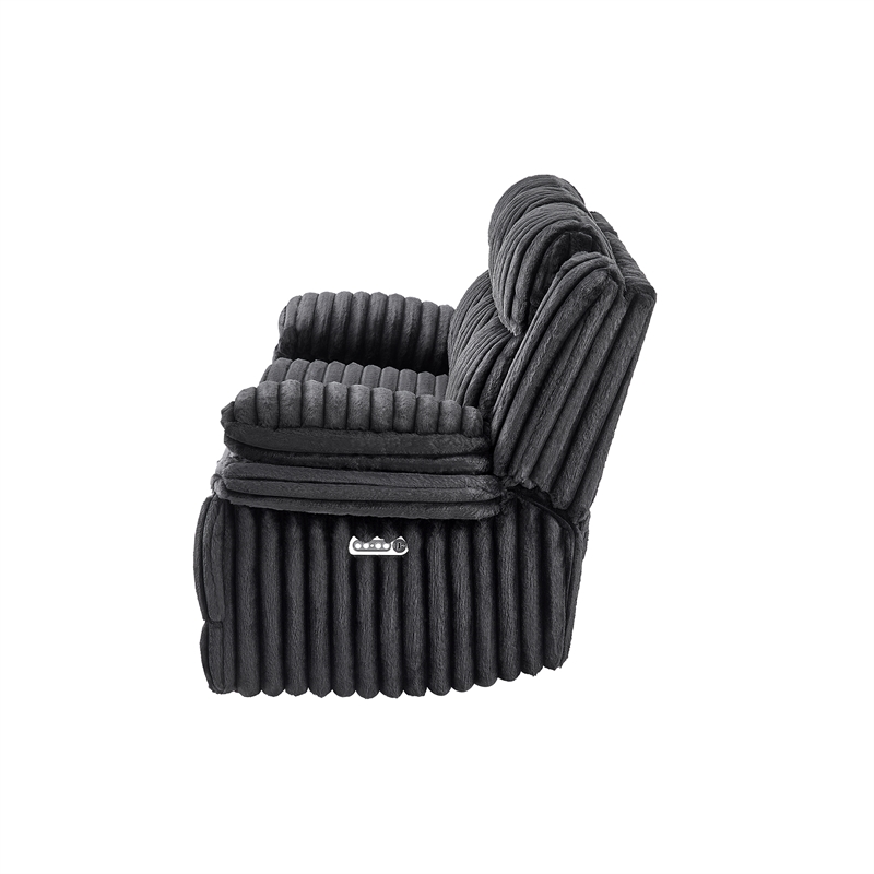 Global Furniure U8686 Power Recliner Sofa w Drawer & Drop Table in Black
