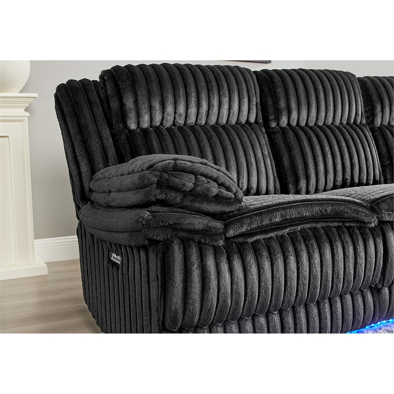 Global Furniure U8686 Power Recliner Sofa w Drawer & Drop Table in Black
