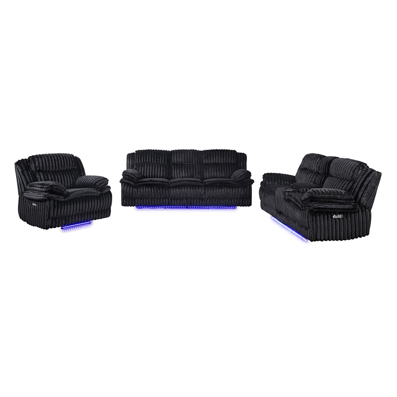 Global Furniure U8686 Power Recliner Sofa w Drawer & Drop Table in Black