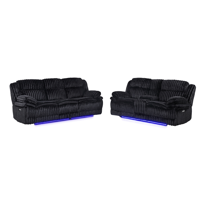 Global Furniure U8686 Power Recliner Sofa w Drawer & Drop Table in Black