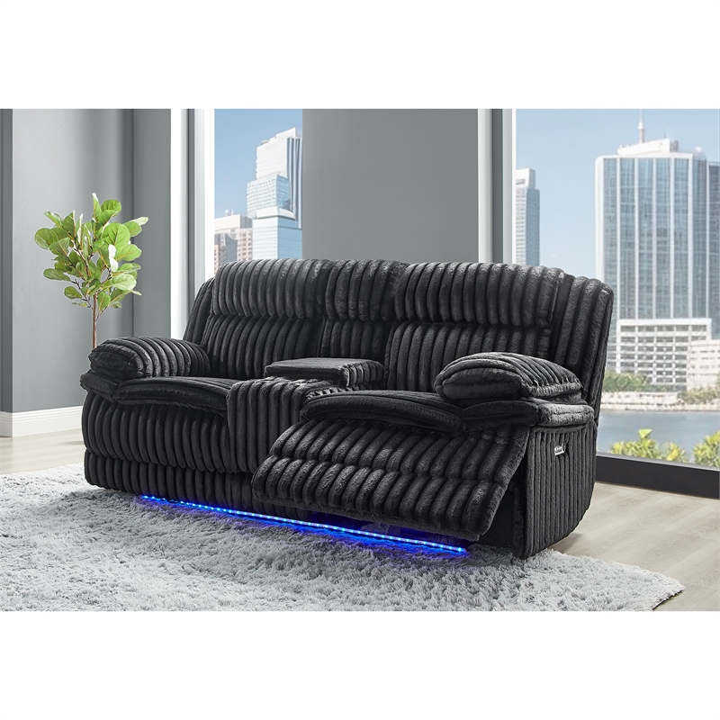 Global Furniure U8686 Power Console Recliner Loveseat w LED&Drawer in Black