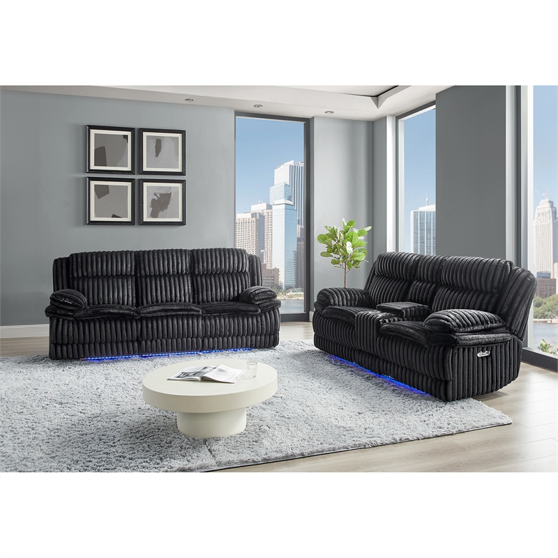 Global Furniure U8686 Power Console Recliner Loveseat w LED&Drawer in Black