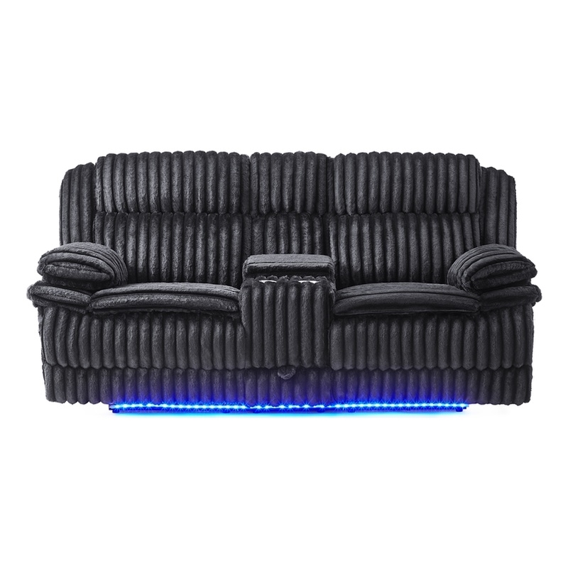 Global Furniure U8686 Power Console Recliner Loveseat w LED&Drawer in Black