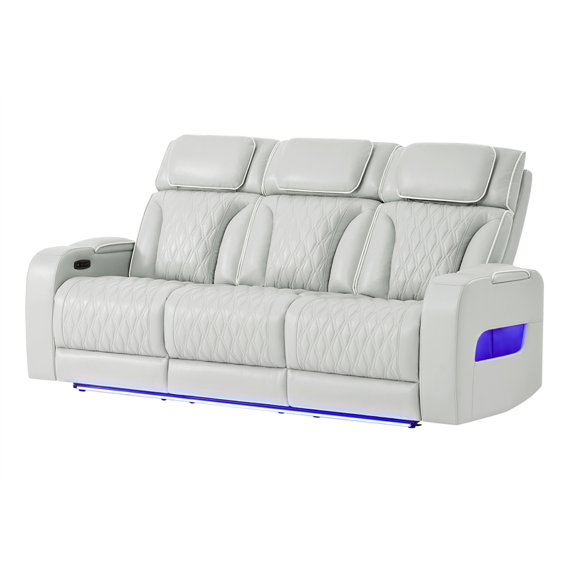 Global Furniure U8611 Power Recliner Sofa with PHR & LED in Blanche Silver