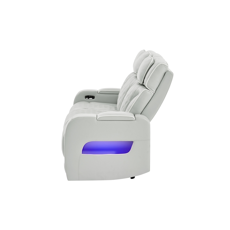 Global Furniure U8611 Power Recliner Sofa with PHR & LED in Blanche Silver