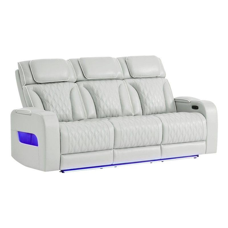 Global Furniure U8611 Power Recliner Sofa with PHR & LED in Blanche Silver