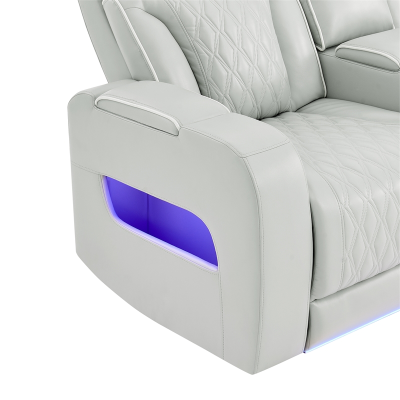 Global Furniure U8611 Power Recliner Sofa with PHR & LED in Blanche Silver