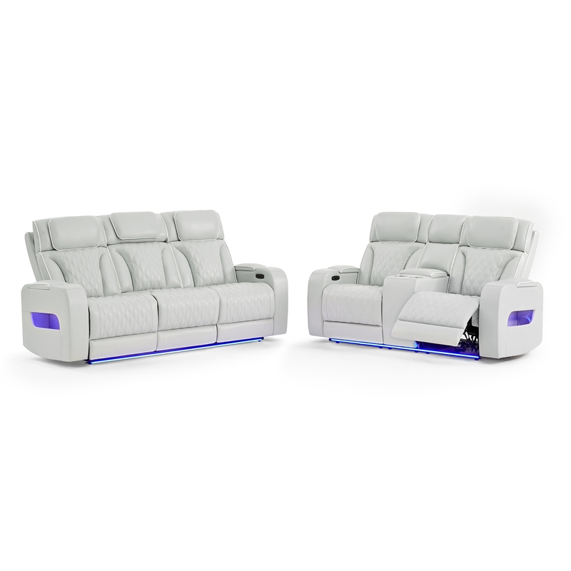 Global Furniure U8611 Power Recliner Sofa with PHR & LED in Blanche Silver