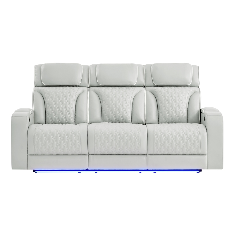 Global Furniure U8611 Power Recliner Sofa with PHR & LED in Blanche Silver