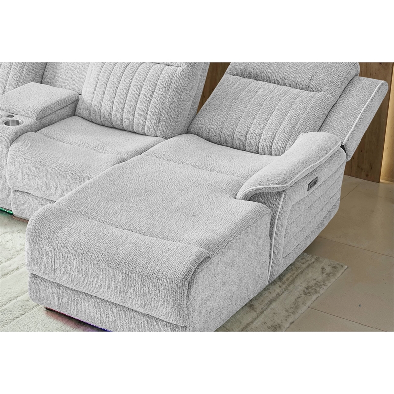 Global Furniure U8879 1 Power Pushback Sectional with LED&Global SS in Gray