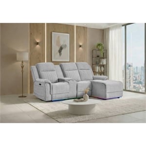 Global Furniure U8879 1 Power Pushback Sectional with LED&Global SS in Gray