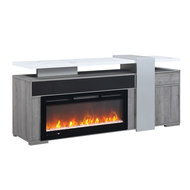 Global Furniure Zoro 76&quot Entertainment Unit with Bluetooth Speaker in Gray