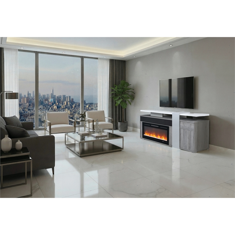 global furniure zoro 76&quot entertainment unit with bluetooth speaker in gray