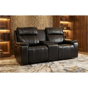 Global Furniture U8880 Leather Power Reclining Loveseat w/ Cooler in Black