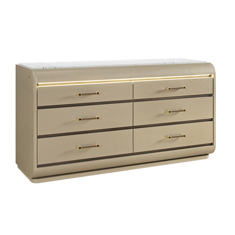 Global Furniure Genesis Dresser with LED in Gold
