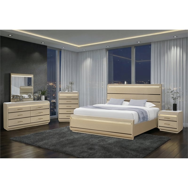 Global Furniure Genesis Nightstand with LED in Gold