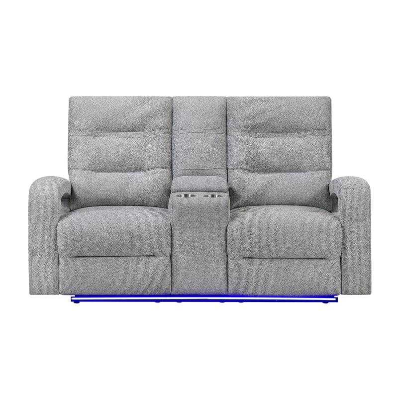 Global Furniture U6611 Power Console Recliner Loveseat with LED in Gray