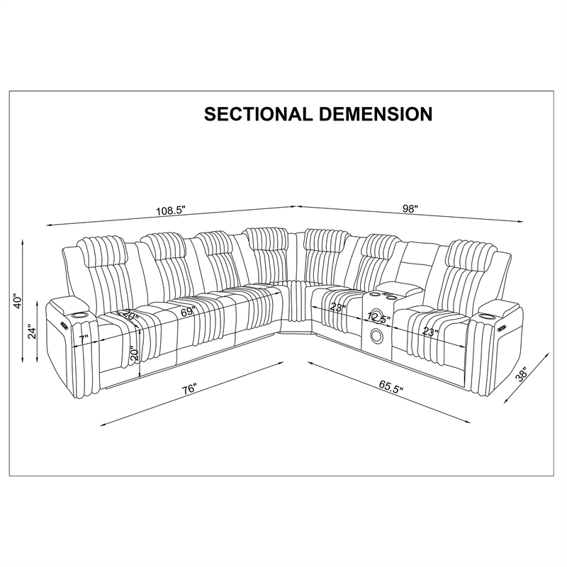 U8000 P2 Sectional with LED in Gray