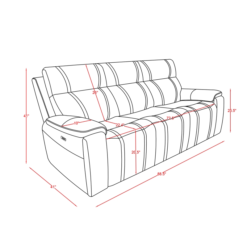 U8880 Leather Power Recliner Sofa in Black