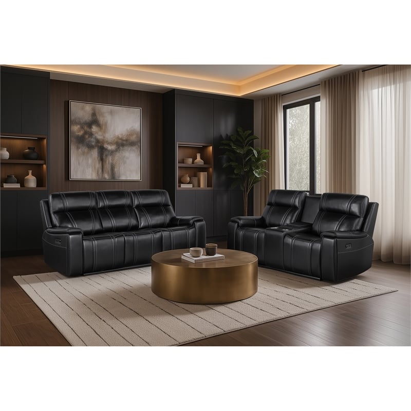 U8880 Leather Power Recliner Sofa in Black