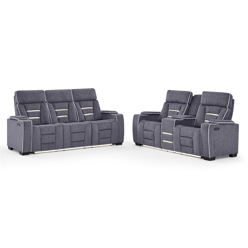 U1895 P2 Reclining Sofa with Immersive SPKR and LED in Gray