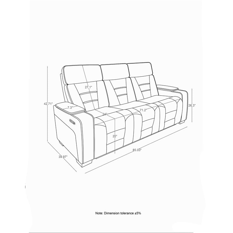 U1895 P2 Reclining Sofa with Immersive SPKR and LED in Gray