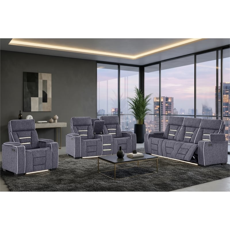 U1895 P2 Reclining Sofa with Immersive SPKR and LED in Gray