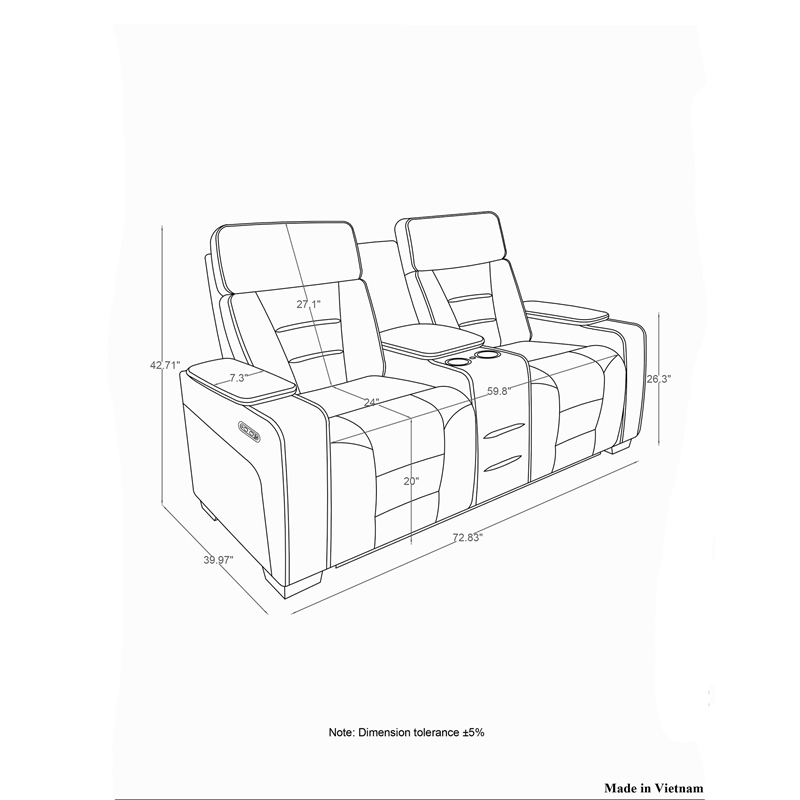 U1895 P2 Reclining Loveseat w Immersive SPKR & LED in Gray