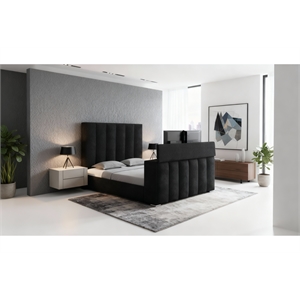 Global Furniure Serenity Queen Bed with SPKR-TV Lift and Fireplace in Onyx
